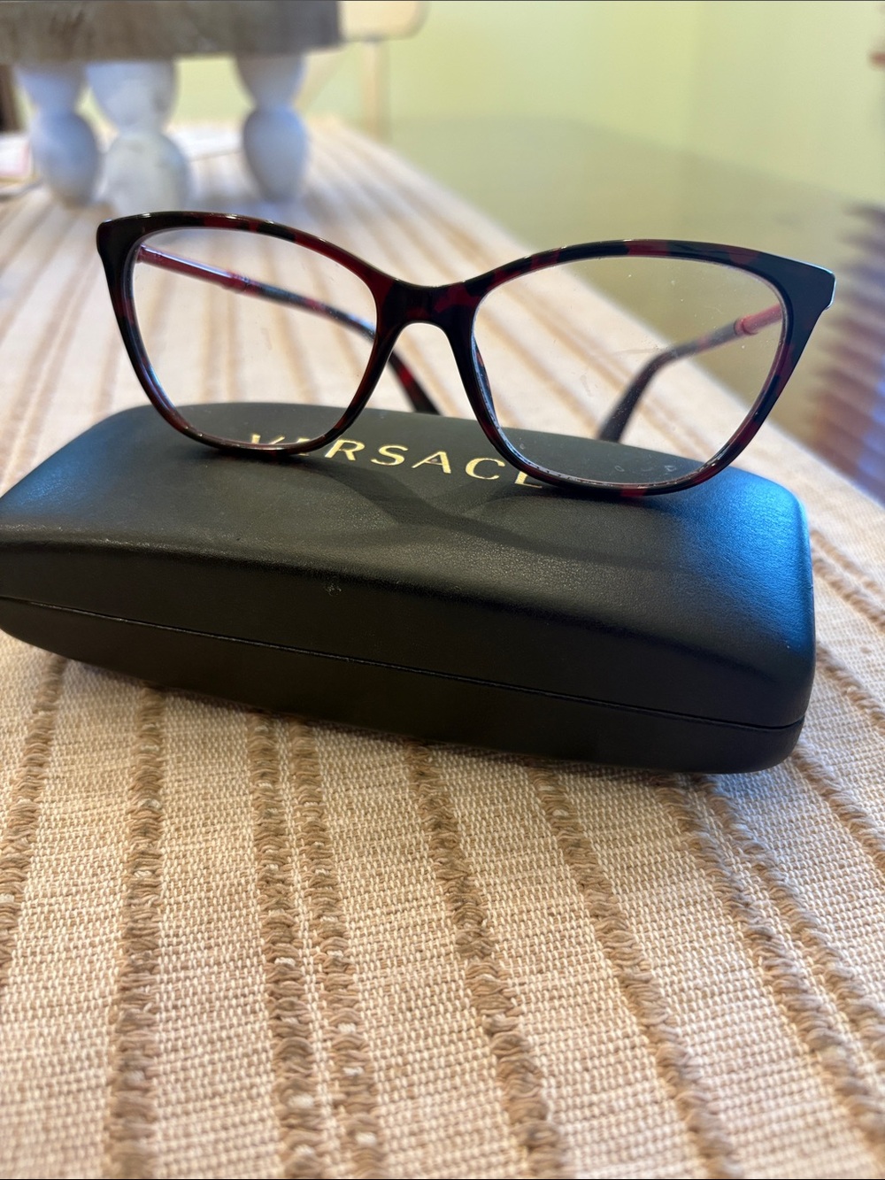 Versace Women's Tortoiseshell Red Havana Cat-Eye Glass Frames